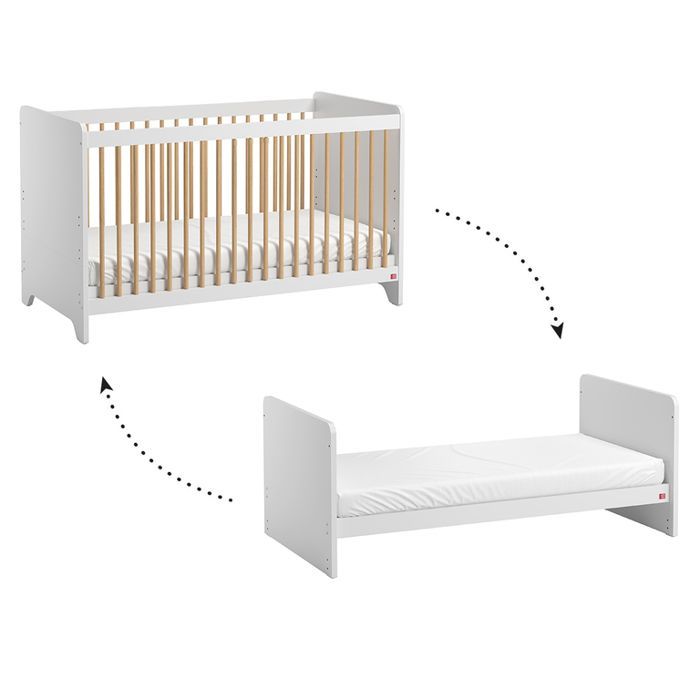 Chambre complète lit bébé évolutif - commode à langer - armoire 1 porte Vox Leaf Blanc et bois