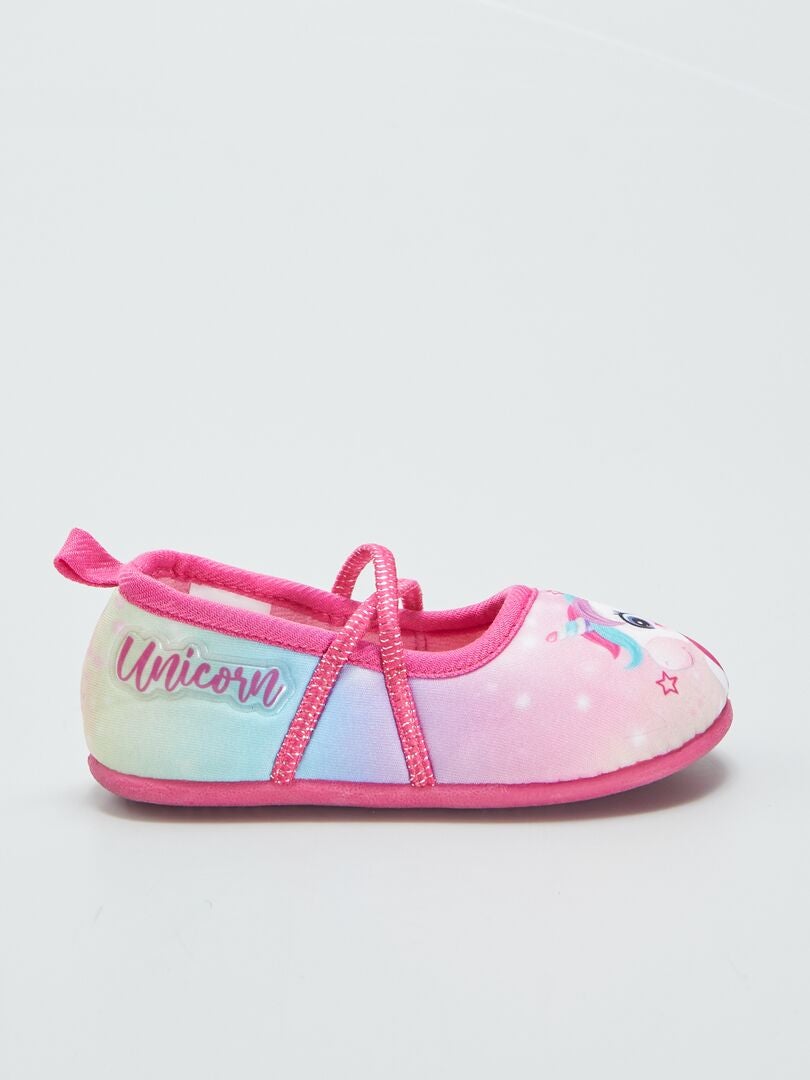 Ballerina slippers met eenhoornprint - ROZE