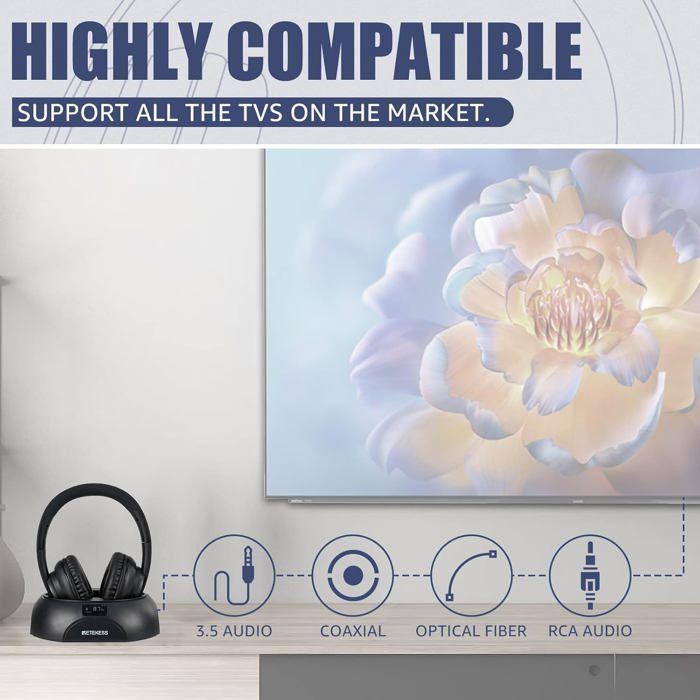 Retekess TA005-TA006 Wireless Headphones for Watching TV, with Transmitter, Supports Optical, Coaxial, AUX, and RCA Inputs