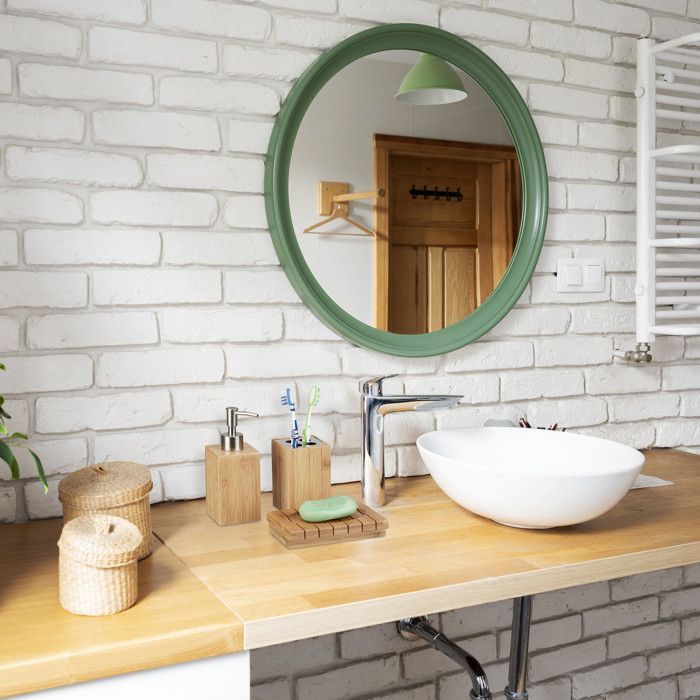 Relaxdays Bamboo Bathroom Accessories Set, 3 Pieces: Soap Dispenser, Tumbler, Toothbrush Holder, Soap Dish, Natural