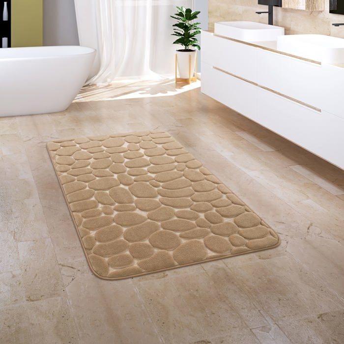 Alfombrilla de baño suave - Paco Home - 60x100 cm - Beige - Espuma viscoelástica - Lavable a máquina a 30°C - Poliéster