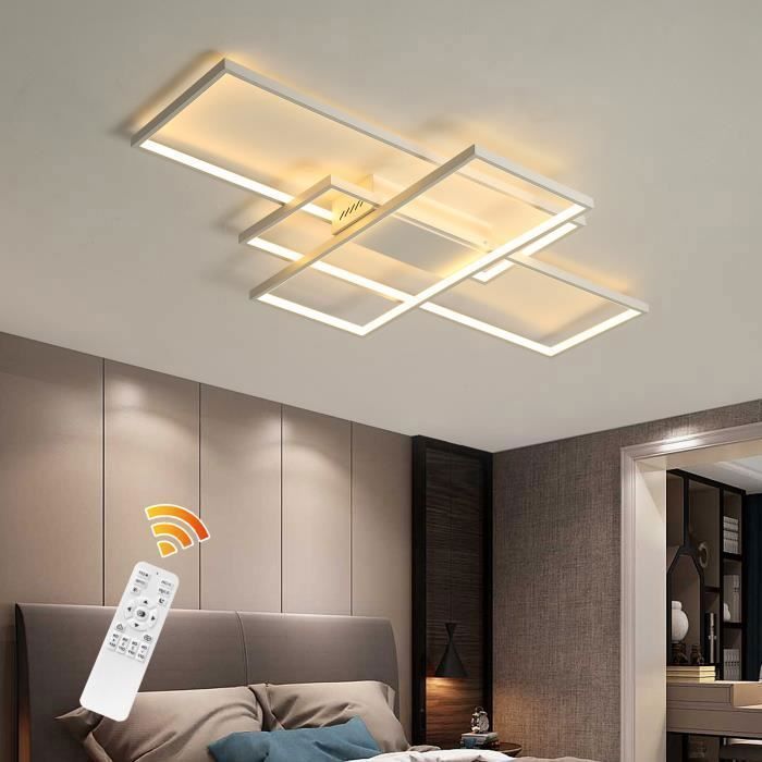 Ganeed Deckenleuchte, dimmbar, moderne LED-Deckenleuchte, 50 W, 3-lagig, quadratisch, Acryl (weiß), Aluminium, (90 x 50 x 8 cm), 3000–6000 K