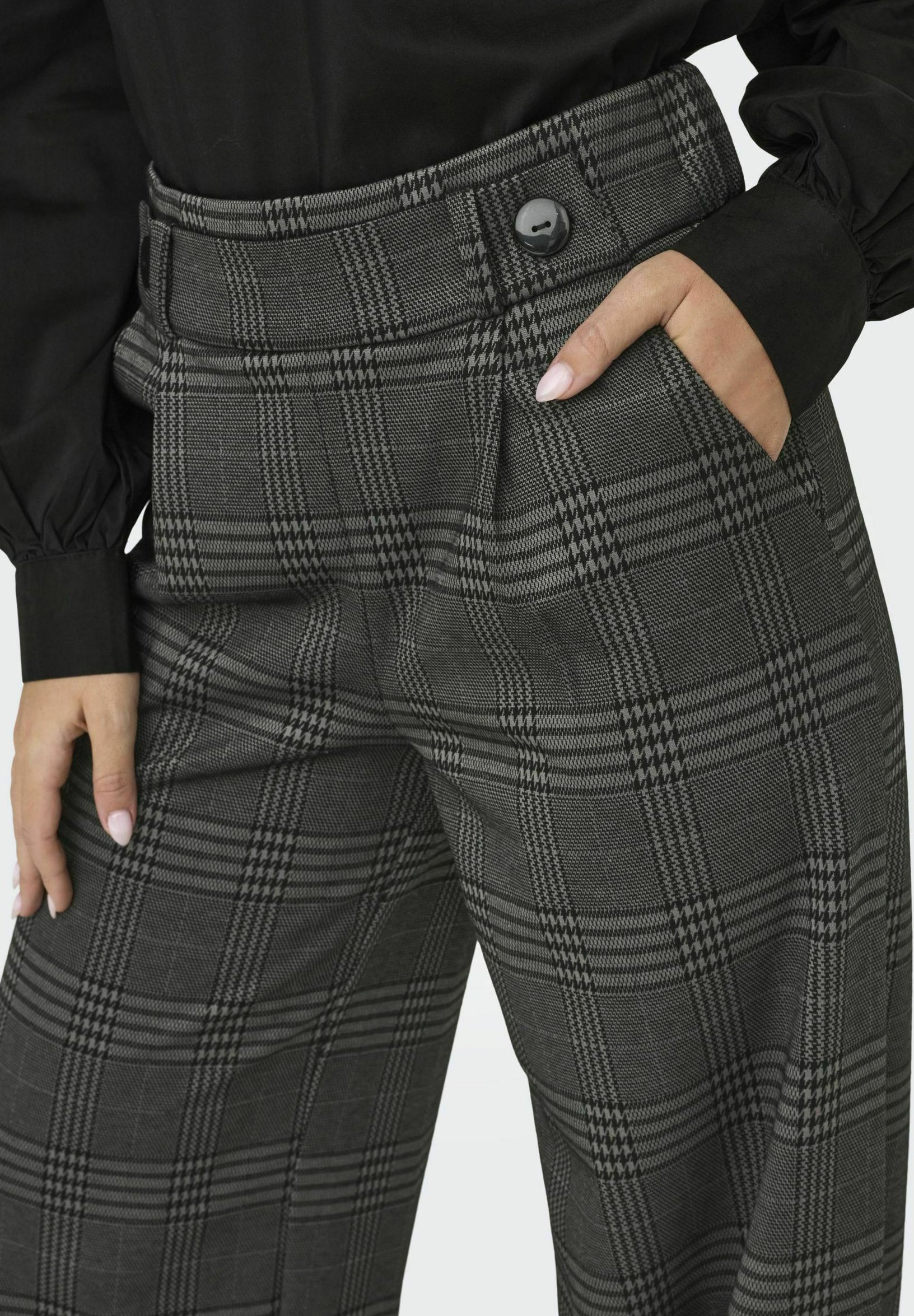 JDY JDYGEGGO MIA LONG CHECK PANT - Broek - granietgrijs