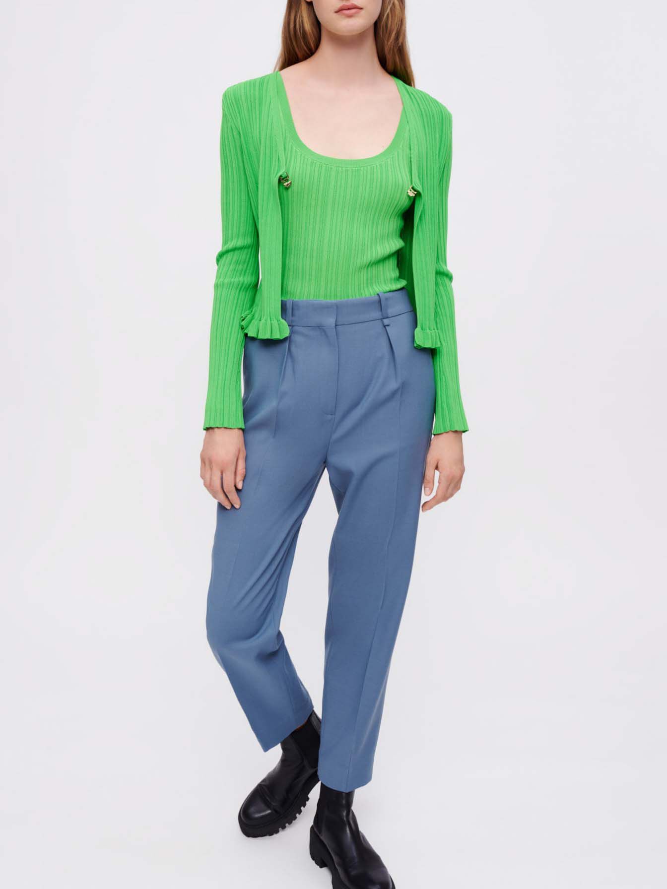 Pantaloni de costum cu croială dreaptă - Albastru oțel