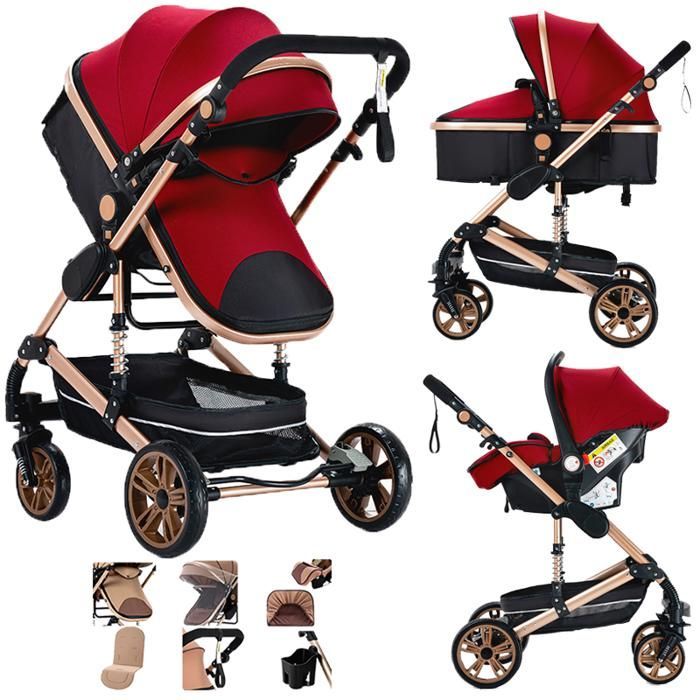 Carrinho de Bebê Magic ZC 3 em 1, Sistema de Viagem, Carrinho de Luxo até 15kg, 0-3 Anos, Dobragem com Um Clique, com Cesto Grande, Vermelho