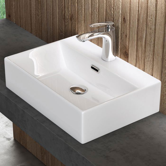 doporro Lavabo à Poser Blanc Vasque Suspendu en Céramique Lave Mains Rectangulaire pour Salle de Bain Brüssel206 51x36x13cm