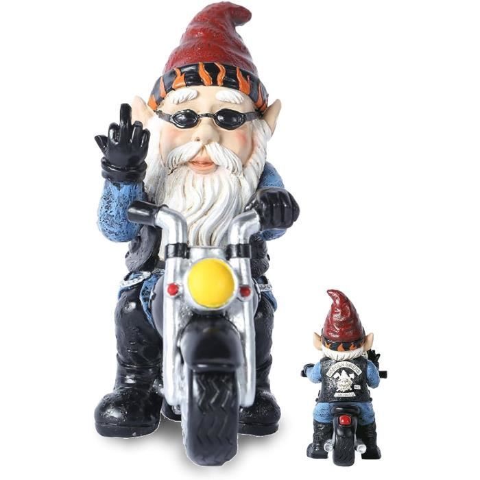 Statue de Nain de Jardin - Motard - 14cm - Résine - Étanche - Décoration de Jardin