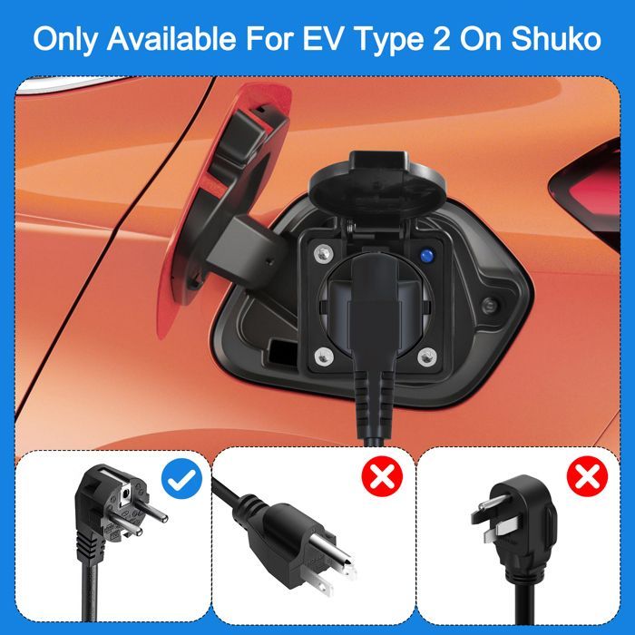 Adaptador de carga para vehículos eléctricos tipo 2 a Schuko – 3,5 kW 16 A 220 V – Compatible con vehículos eléctricos con función V2L