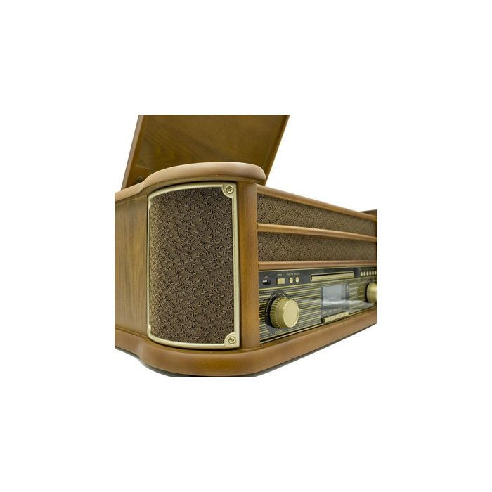 INOVALLEY RETRO29-E Sistema Hi-Fi in stile retrò con giradischi in vinile, Bluetooth, lettore CD, lettore di cassette, radio FM, USB, telecomando e anelli luminosi a LED.