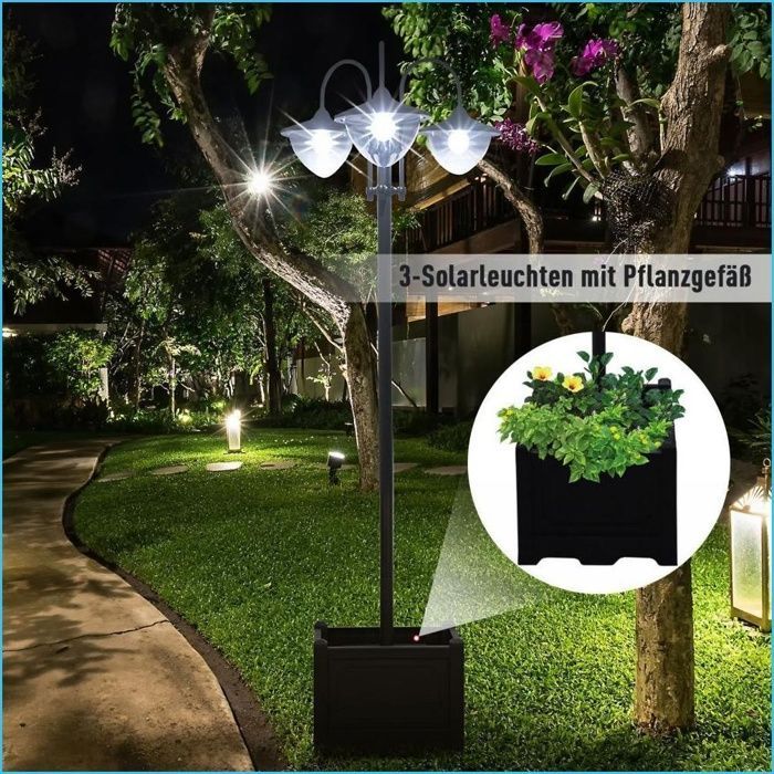 Conjunto de 3 lanternas solares Outsunny - Luminária de chão rústica para jardim, ideal para vasos de flores, IP44, preta.