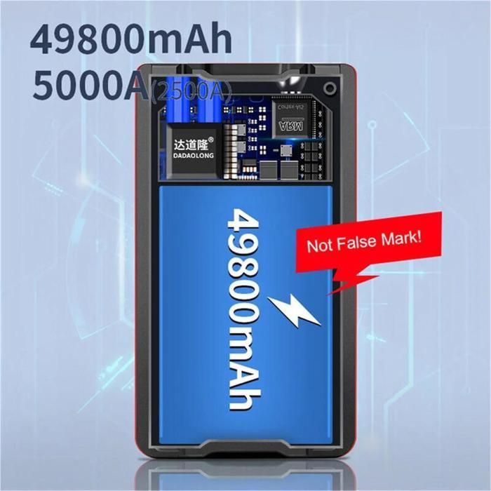 Avviatore di emergenza per batteria auto 5000A, caricabatterie portatile da 49800 mAh per auto a benzina da 6.0L o diesel da 4.0L, LED, SOS, impermeabile.