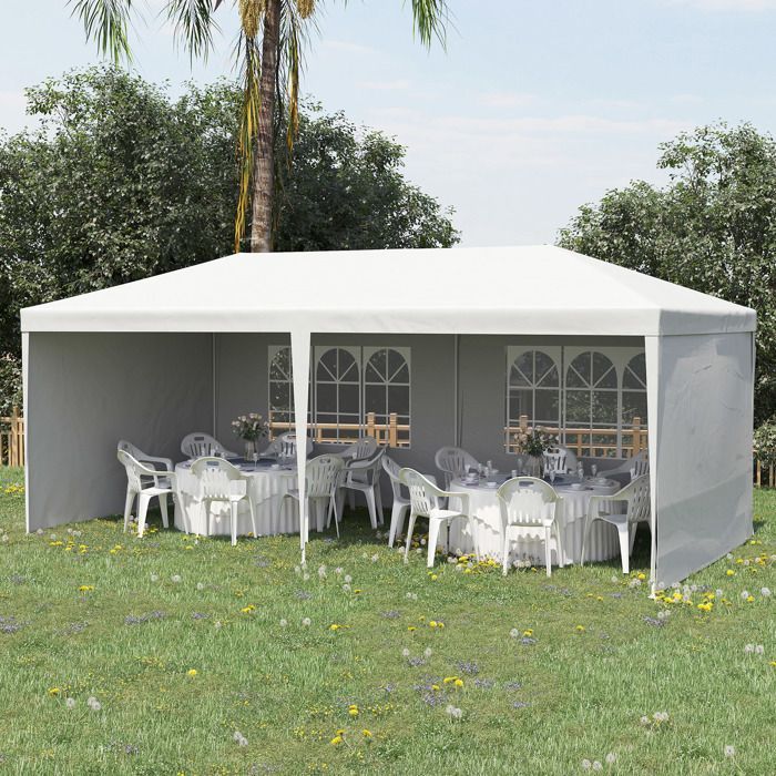 Tuinpaviljoen, partytent met ramen en verwijderbare zijpanelen, voor feesten en bruiloften, 6 x 3 m wit