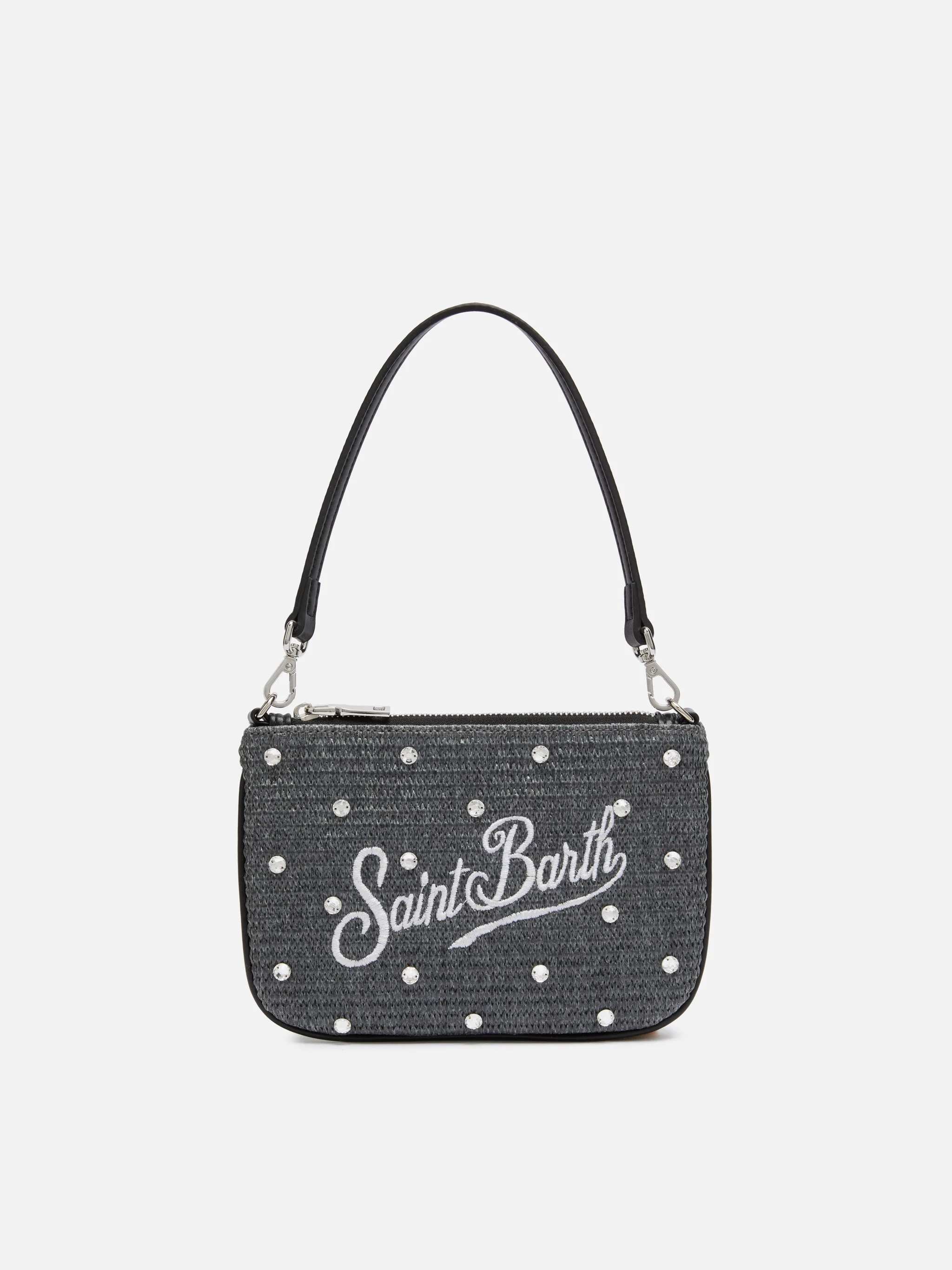 Parisienne mini-etui in zwart stro-effect met strassversieringen