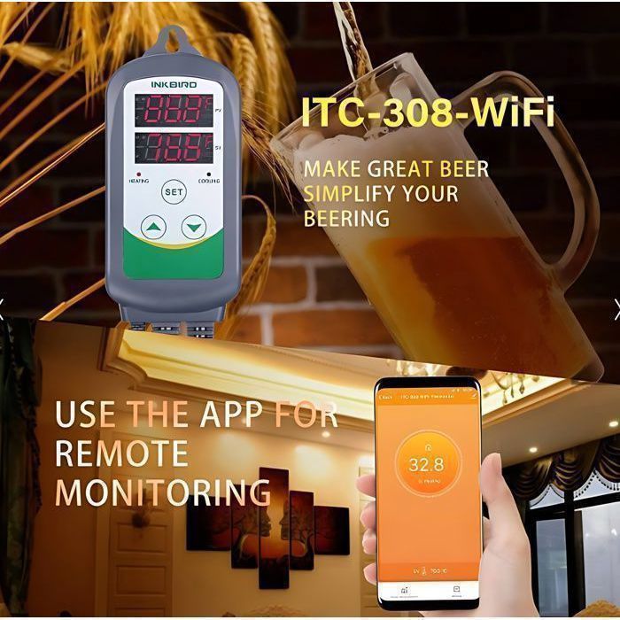 INKBIRD Prise Thermostat Connectée Chauffage Refroidissement ITC-308-WIFI Regulateur de Temperature Avec Contrôle APP Et Sonde