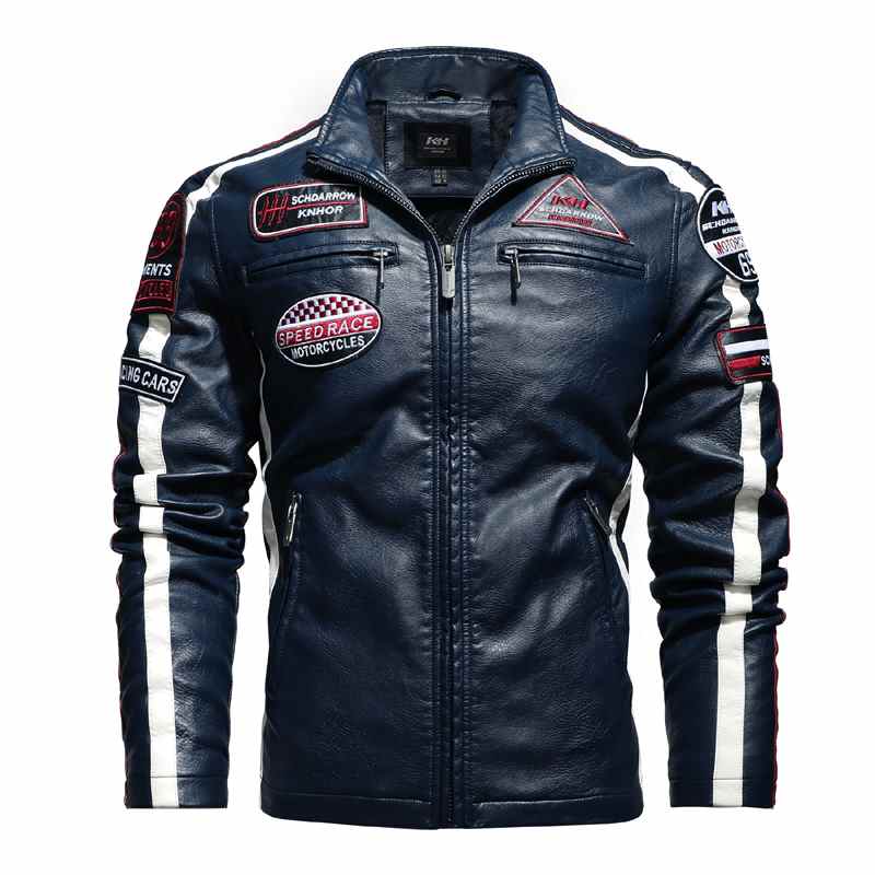 Leren motorjas voor heren, geschikt voor de herfst, streetwear bomberjack, casual jas met opstaande kraag, retro PU bikerjas.