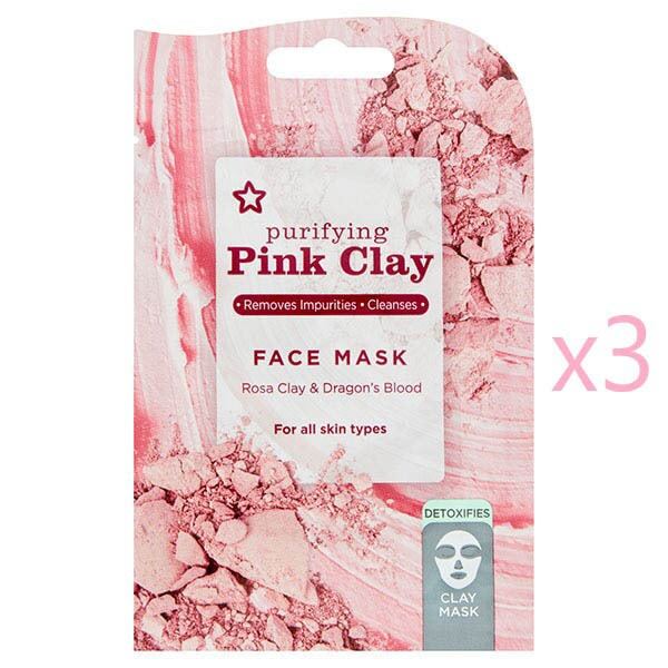 Confezione da 3 maschere viso all'argilla rosa Superdrug da 15 ml