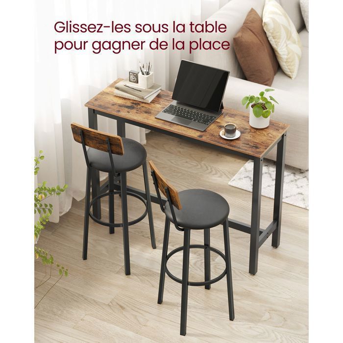 Chaises de Bar VASAGLE - Style Industriel - Marron Rustique et Noir - Lot de 2 - 39 x 39 x 100 cm