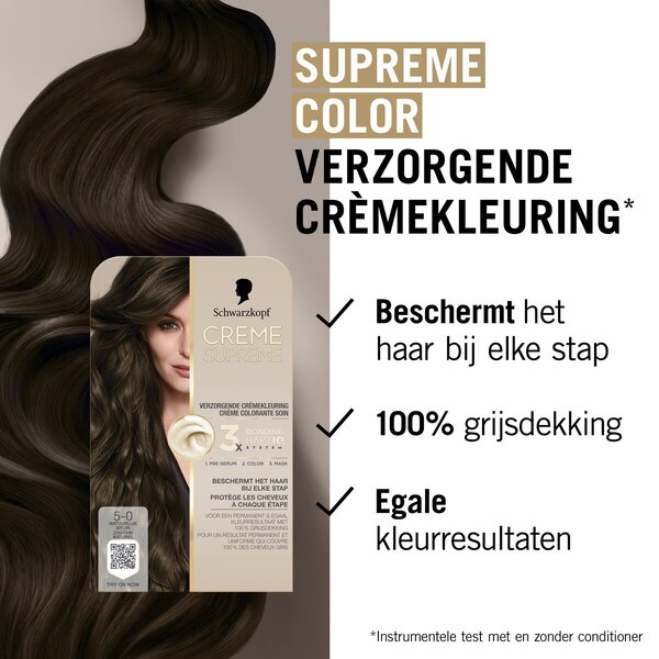 Vopsea cremă Schwarzkopf Crème Supreme 5-0 pentru bronz natural<br>182g
