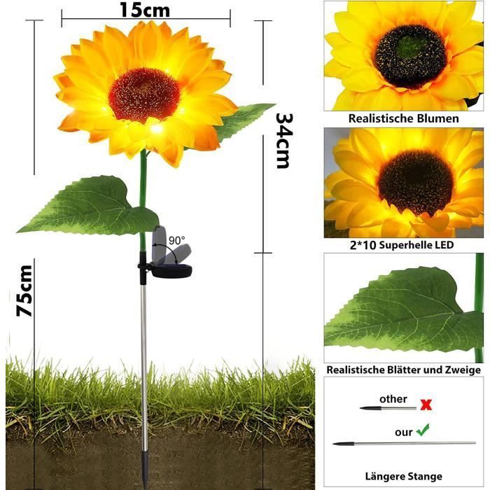 Juego de 2 luces solares impermeables con forma de flor para decoración de jardín y patio, ideales para exteriores. Decoración de girasoles para jardín y patio.