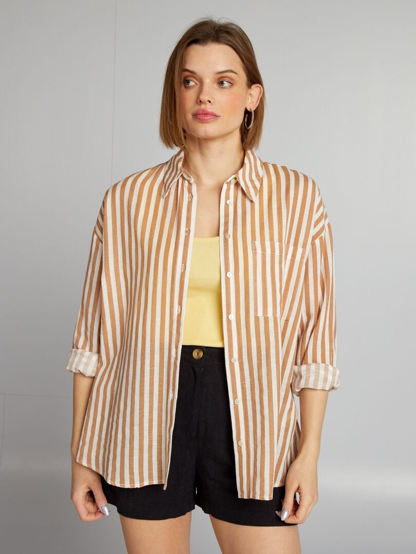 Camisa a rayas - MARRÓN