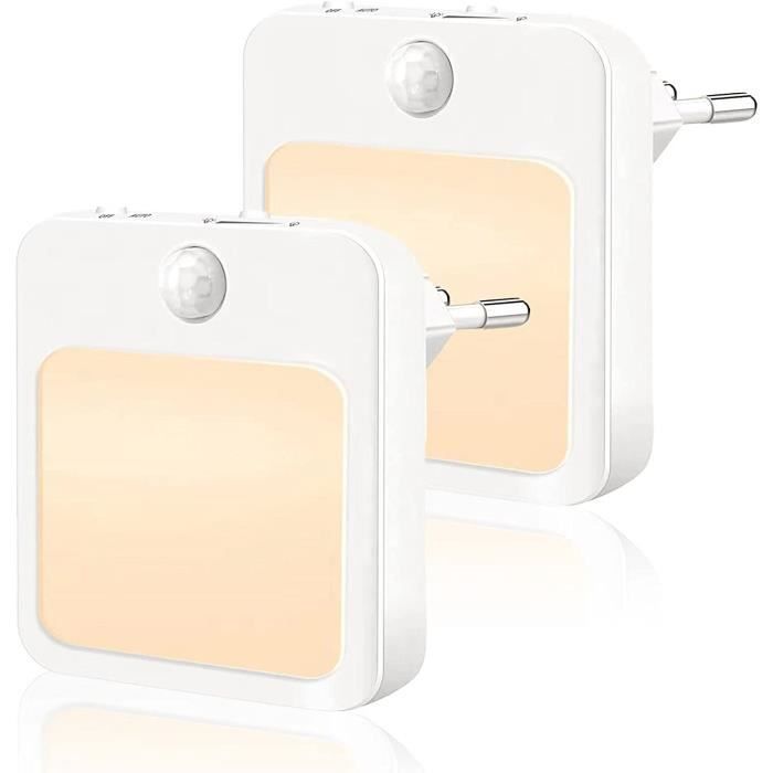 Pack de 2 Veilleuse LED Prise Electrique avec 3 Modes d'éclairage avec Detecteur Mouvement pour Chambre, salle de bain, Cuisine