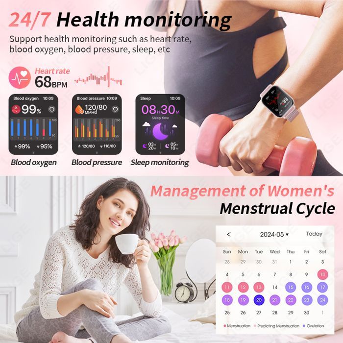 Smartwatch sportivo per uomo e donna, Bluetooth, chiamate, tracker di attività, monitor della salute, moda, signore, An