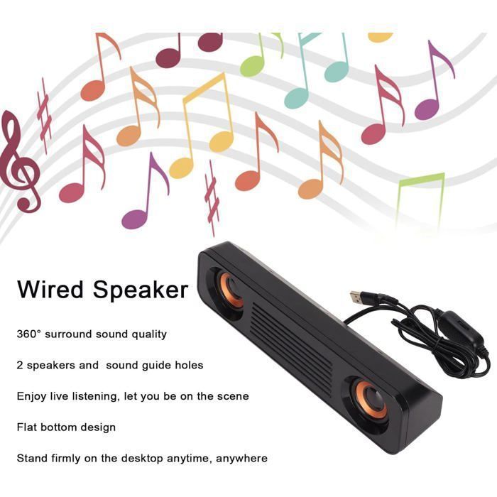 Wired Speaker, PC Speakers, 360° Stereo HiFi Subwoofer, 3.5mm Jack, Long Portable Desktop Speaker