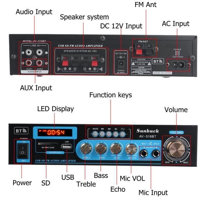1200-2000W Stereo-Verstärker/Tuner mit Bluetooth, Phono-Eingang, automatischer Kalibrierung und 2 HDMI-Eingängen