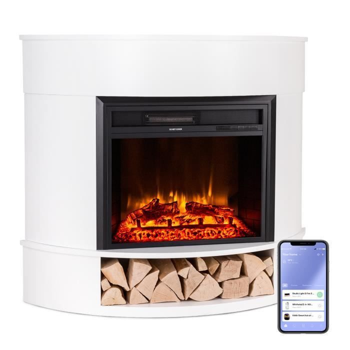 Chimenea eléctrica - Klarstein Loloru - Calefactor de ventilador 900-1800 W con temporizador y control remoto - Control por aplicación - Blanco