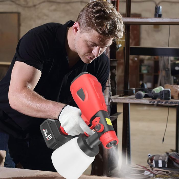 Pistolet a Peinture Electrique sans Fil avec 2 Piles 21V 2600mAh,3 Modes de pulvérisation pour Les Meubles la clôture Les Murs