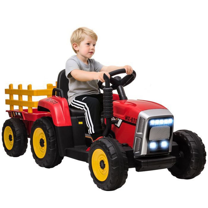 Electric Tractor - HOMCOM - with detachable trailer - with remote control, MP3 music player, display, and lights - for children aged 3-6 years - red