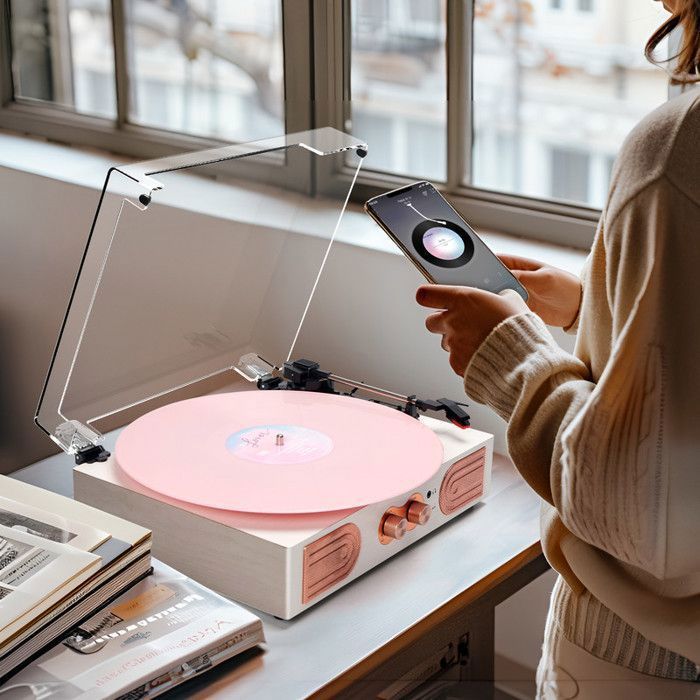TANLANIN TE2030 Bluetooth Turntable - 3 Speeds - Built-in Speakers - Automatic - White