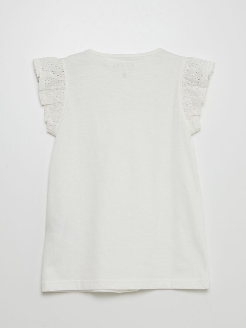 Ensfarget T-skjorte med engelske stingbroderier - BEIGE
