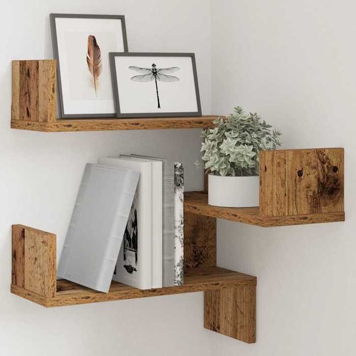 vidaXL Hoekwandplank, Oud Hout Afwerking, 40x40x49,5 cm, Samengesteld Hout, Wandplank, Hangplank, Wandplank 856606