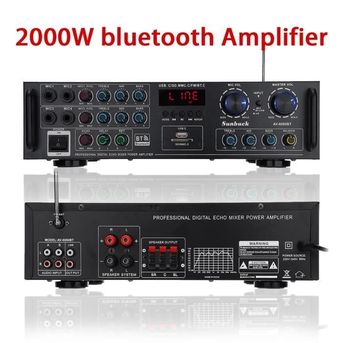 2000W 5-Channel Bluetooth Stereo HiFi Amplifier with LED