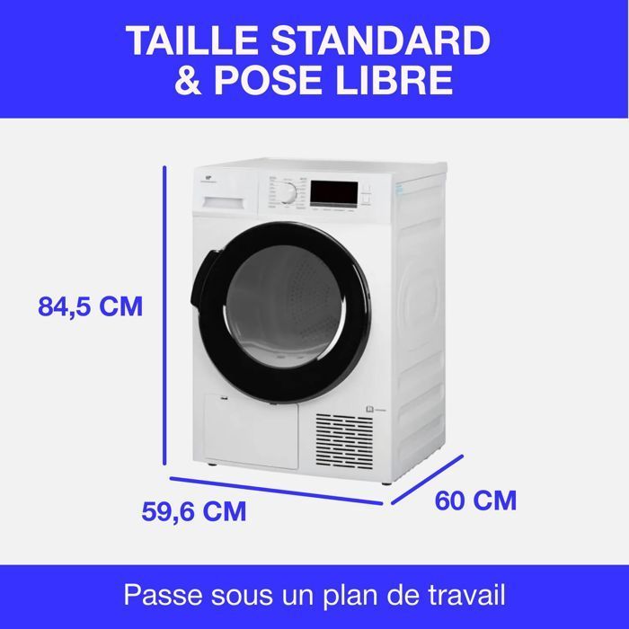 Sèche-linge pompe à chaleur CONTINENTAL EDISON CESL8PCWD - 8 kg - 60 cm - Classe D - Blanc
