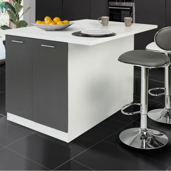 IDMARKET Ilot central IVO 120 cm blanc et gris avec plan de travail