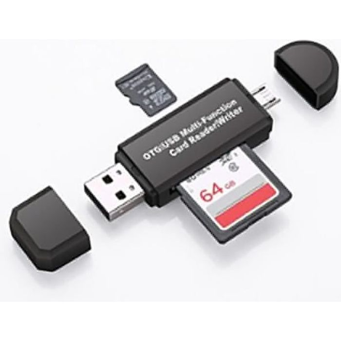 Lecteur de carte OTG - GAAK - MicroSD USB - 128 Go - SD/TF/MicroSD - Noir