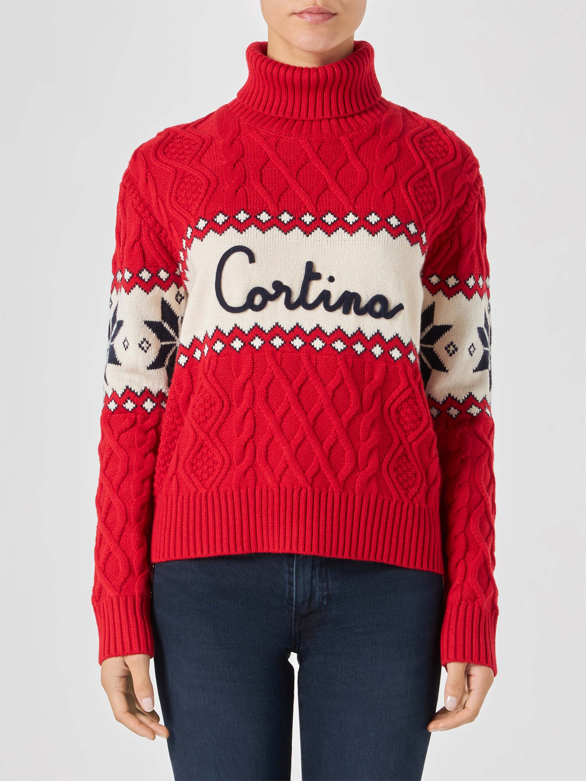 Jersey de cuello alto para mujer con la inscripción Cortina.