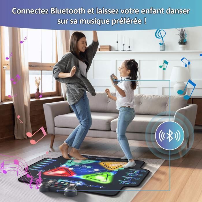 Alfombra de baile infantil, 4 flechas de luz LED, alfombrilla de baile musical con Bluetooth, 4 modos de juego, regalo para niños.