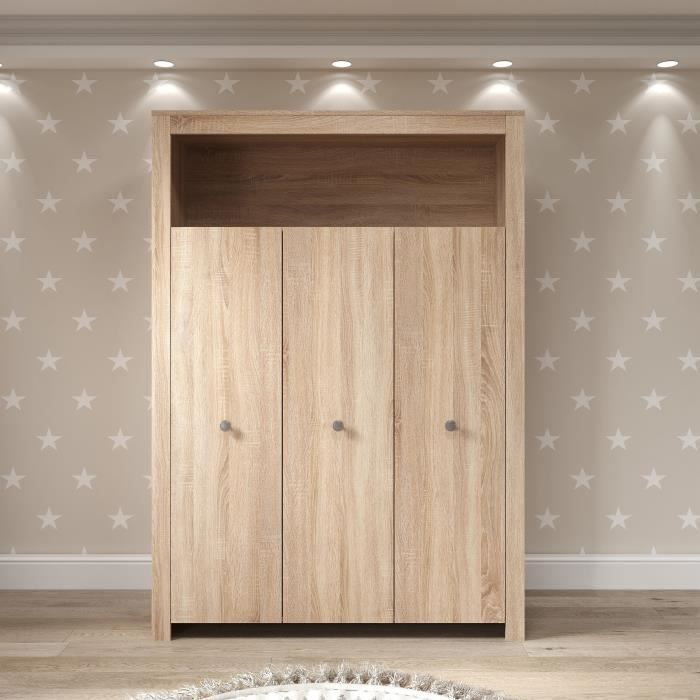 Chambre bébé Trio : Lit 70 x 140 cm + Commode à langer + Armoire OLIVIA - Chêne - TREND TEAM