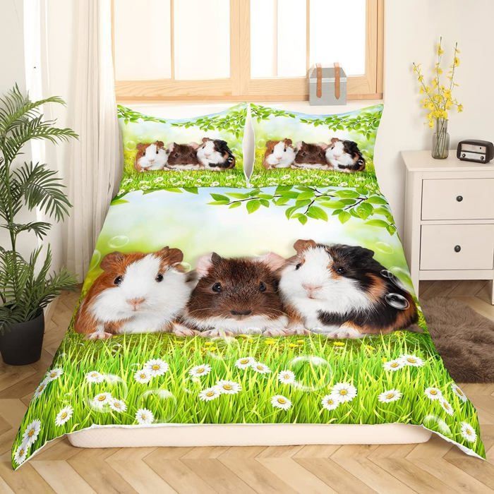 Children's bedding set with duvet cover and 2 pillowcases, cute guinea pig design, for bedroom, 140*200cm