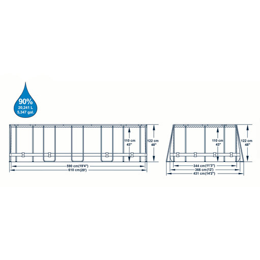  Piscine hors-sol tubulaire ovale Bestway Power Steel 610 x 366 x 122 cm + pompe de filtration