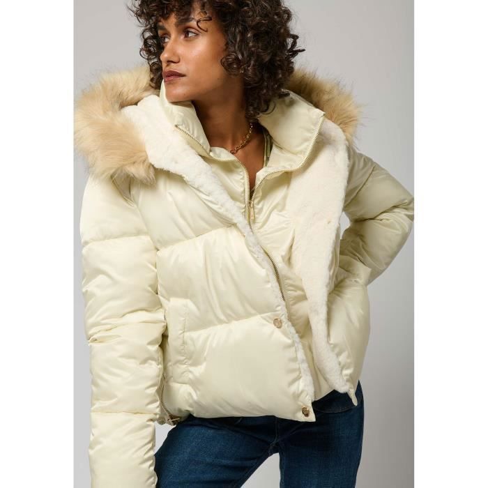 Doudoune blanche Femme SHIME - KAPORAL - Coupe regular - Col montant - Imitation fourrure