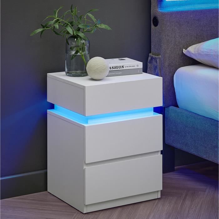 Bedside Table - VASAGLE - 3 Drawers - Adjustable Multicolor LED Strip - Modern Style