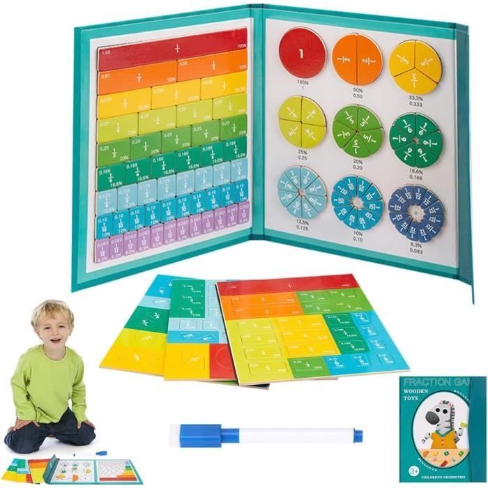 Juego educativo - Fracciones magnéticas - Montessori - Multicolor - Números contrastantes