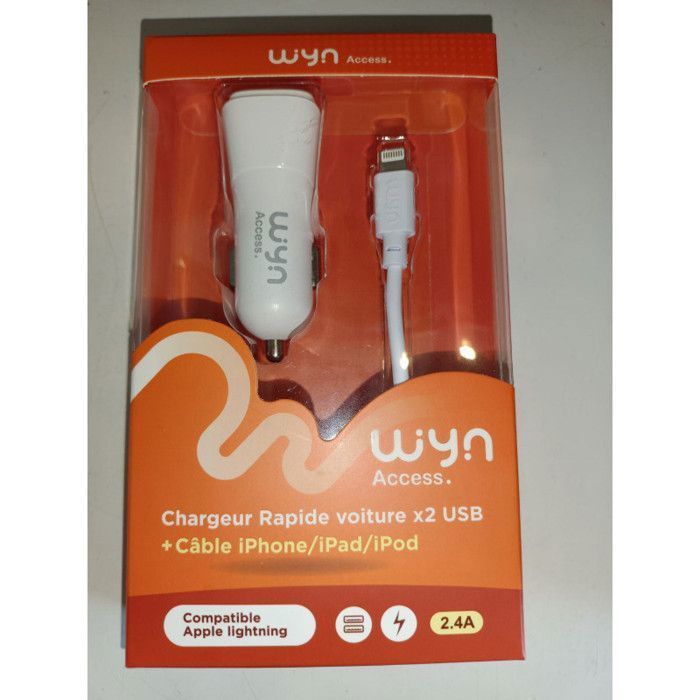 Caricabatterie da auto - WYN - Accessorio per auto - Cavo Lightning - Compatibile con iPhone/iPad - Ricarica rapida