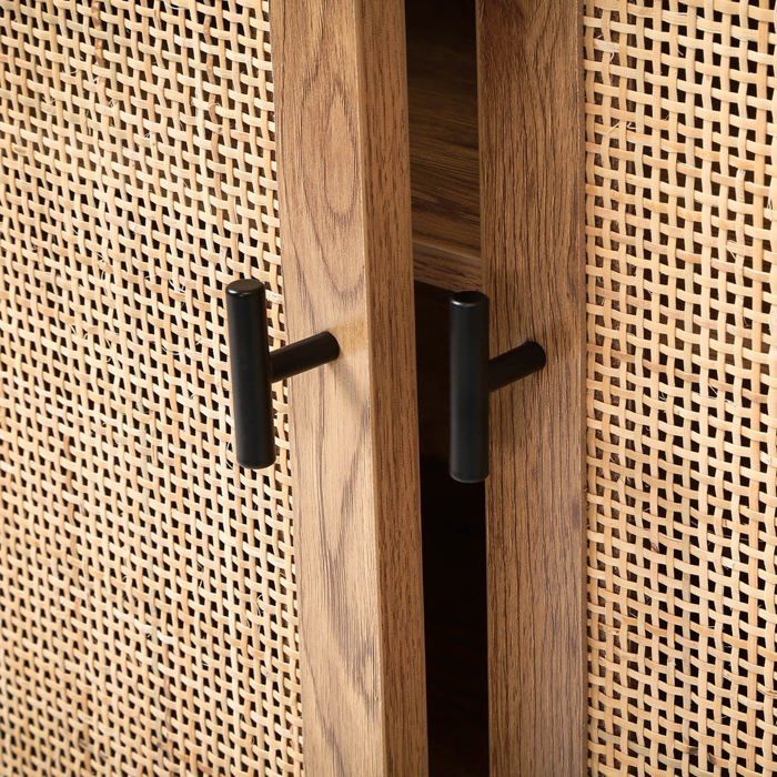 CALICOSY - Aparador de 3 puertas con entramado de ratán natural, 120 cm de ancho - ALIA - Madera clara