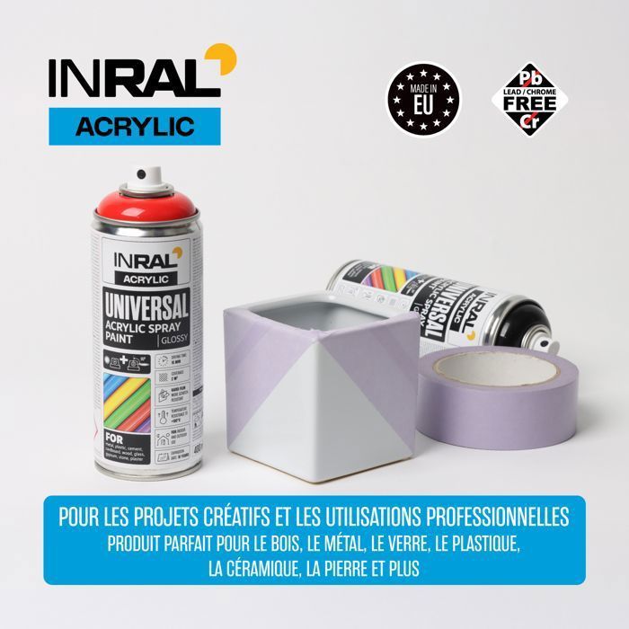 Peinture acrylique aérosol INRAL RAL5010 bleu gentiane brillant – séchage rapide, protection durable intérieur/extérieur – 400 ml