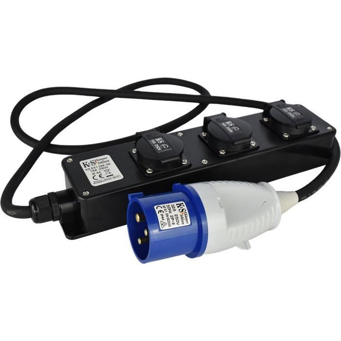 Rallonge électrique pour générateurs à essence - Könner & Söhnen - EX1.5M-3S - 1,5 m - 3 prises 16A - Adaptateur 32 A sécurisé